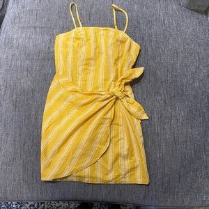 Yellow Striped Mini Wrap Dress